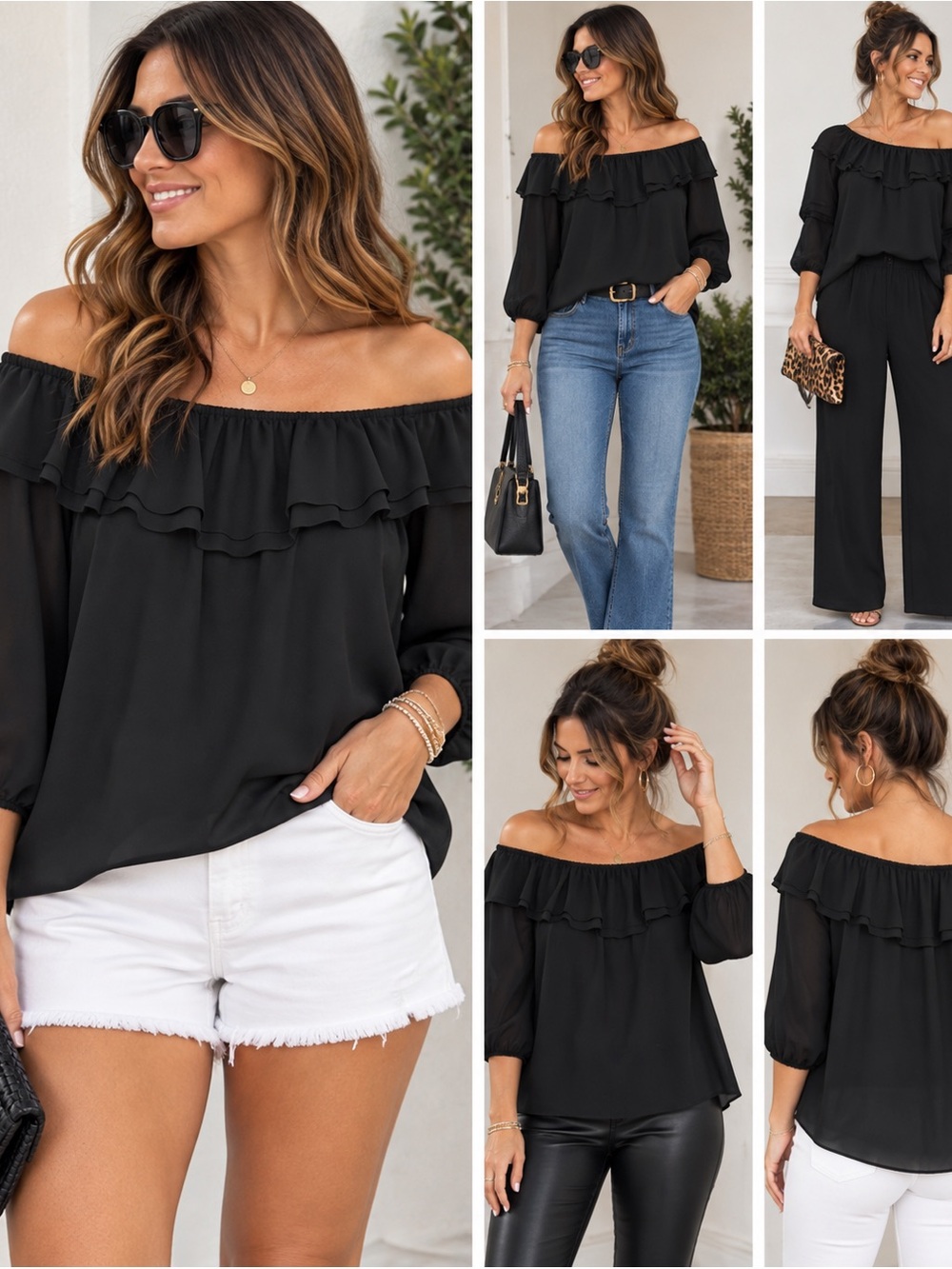 J. Crew Black Off-Shoulder Ruffle Blouse